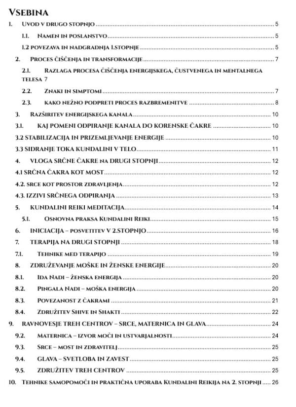 Vsebina Priročnika Kundalini Reiki 2.stopnja Kundalini Reiki tečaj 2.stopnja